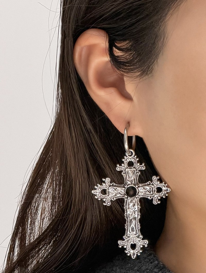 Silver Cross Vintage Cross Hoop Earrings