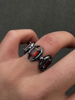Dark Crescent Geometric Square Crystal Ring