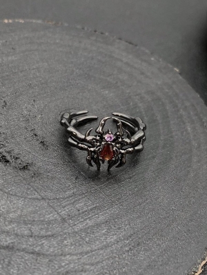 Dark Red Zircon Punk Gothic Spider Ring