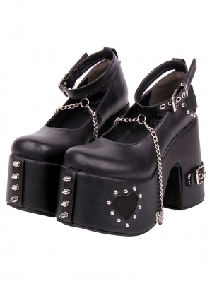 Black Punk Gothic Platform Studded Block Heeled Shoes
