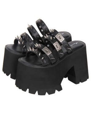 Black Gothic Punk Spiked Strap Platform High Heel Sandals