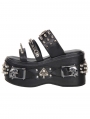 Black Metallic Punk Gothic Studded Platform Sandals
