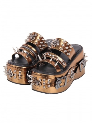 Bronze Metallic Punk Gothic Studded Platform Sandals
