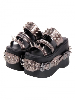 Black Platform Grey Metallic Gothic Platform Sandals