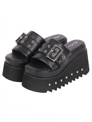 Black Gothic Open Toe Slingback Platform Heeled Sandals