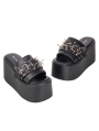 Black Gothic Wedge Platform Open Toe Sandals