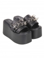 Black Gothic Wedge Platform Open Toe Sandals