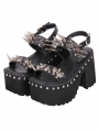 Black Gothic Buckle Strap Ridged Sole Slide Sandals