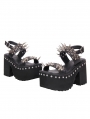 Black Gothic Buckle Strap Ridged Sole Slide Sandals