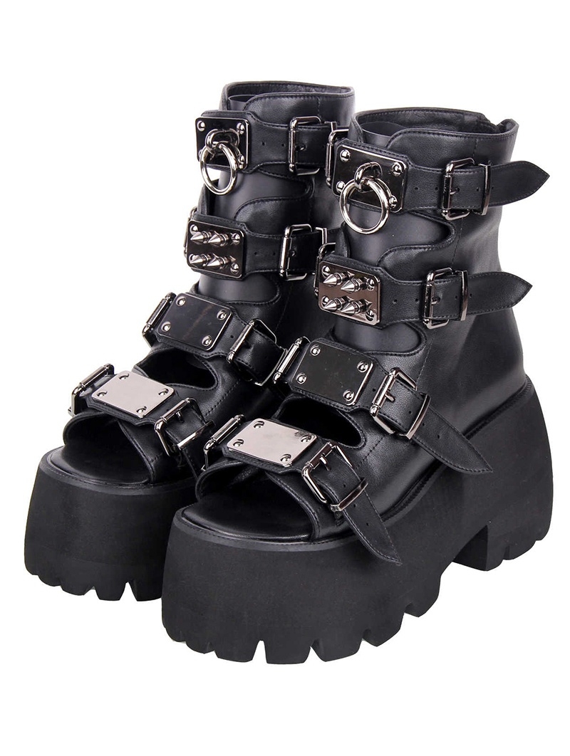 Black Gothic Punk Metallic Buckle Platform Sandals