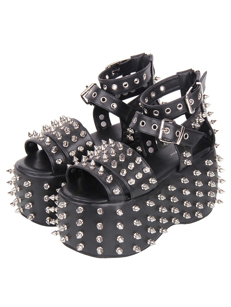 Black Spike Studded Punk Gothic Platform Sandals