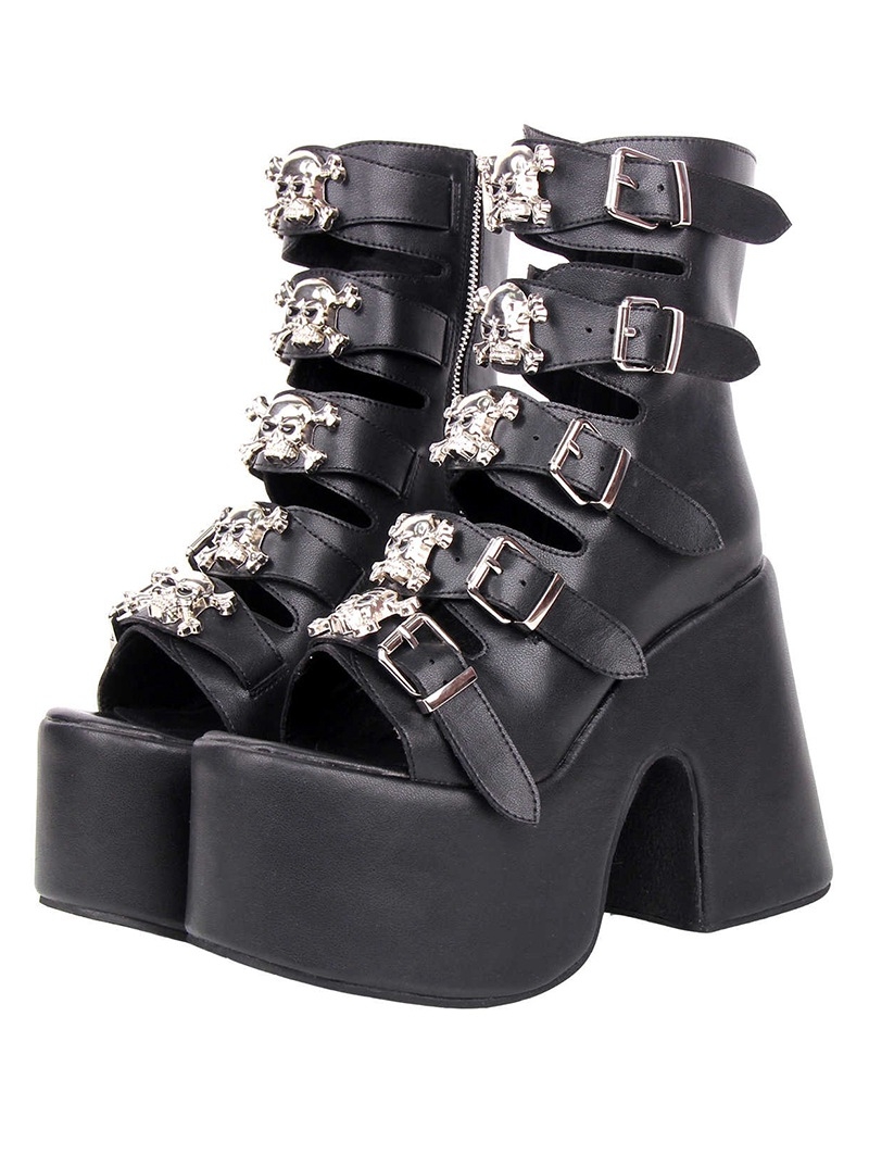 Black Gothic Punk Platform Heeled Ankle Bootie Sandals