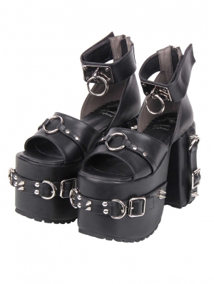 Black Punk Gothic Platform Block High Heel Sandals