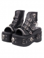 Black Punk Gothic Skull Studded Buckle Platform Sandals