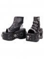 Black Punk Gothic Skull Studded Buckle Platform Sandals