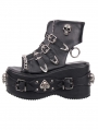 Black Punk Gothic Skull Studded Buckle Platform Sandals