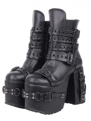 Black Gothic Punk Block High Heel Platform Boots