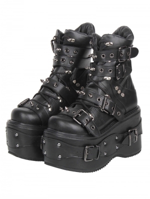Black Punk Spiked Rivets Gothic Platform Combat Boots
