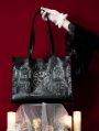 Black Clock Tower Witch Pattern Gothic Tote Bag