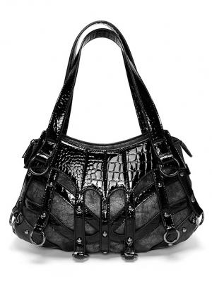 Black Gothic Punk Metal Rivet Patchwork Bag