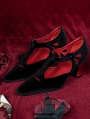 Black and Red Gothic T-Strap Heeled Victorian Shoes
