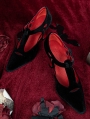 Black and Red Gothic T-Strap Heeled Victorian Shoes