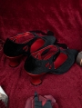 Black and Red Gothic T-Strap Heeled Victorian Shoes