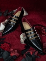 Black Pointed Toe Witch Gothic Strap Victorian Shoes