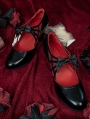 Black and Red Lined Gothic Bow Strap Victorian Shoes