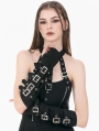 Black Gothic Punk Multi-Buckle Eyelet Strap Gloves