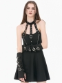 Black Gothic Punk Multi-Buckle Eyelet Strap Gloves