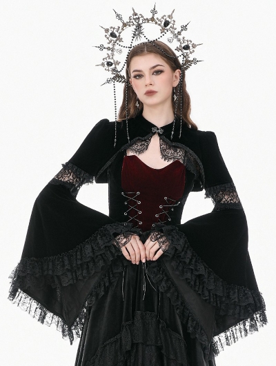 Black Gothic Retro Velvet Lace Flare Sleeve Bolero for Women