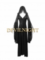 Black Pattern Hooded Gothic Vampire Medieval Dress
