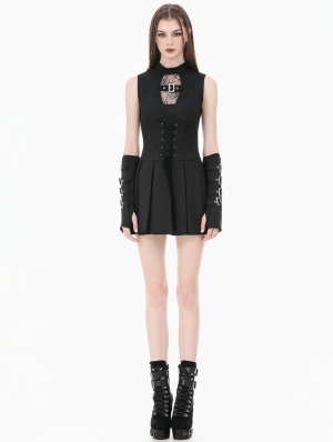 Black Dark Gothic Punk Spider-Web Cutout Corset Mini Dress