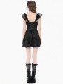 Black Gothic Lolita Jacquard Lace Flutter Sleeve Mini Dress