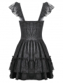 Black Gothic Lolita Jacquard Lace Flutter Sleeve Mini Dress