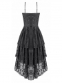 Black Gothic Romantic High-Low Ruffle Lace Cami Party Dress