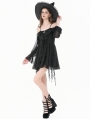 Black Gothic Chiffon Off-the-Shoulder Layered Ruffle Dress