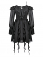 Black Gothic Chiffon Off-the-Shoulder Layered Ruffle Dress