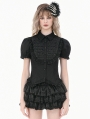 Black Gothic Retro Victorian Lace Ruffle Puff Sleeve Blouse for Women