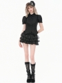 Black Gothic Retro Victorian Lace Ruffle Puff Sleeve Blouse for Women
