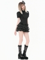Black Gothic Retro Victorian Lace Ruffle Puff Sleeve Blouse for Women