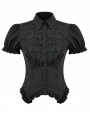 Black Gothic Retro Victorian Lace Ruffle Puff Sleeve Blouse for Women