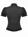 Black Gothic Retro Victorian Lace Ruffle Puff Sleeve Blouse for Women