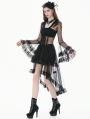 Black Gothic Retro Sheer Lace Patchwork Deep-V Flare Sleeve Coat for Women