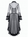 Black Gothic Retro Sheer Lace Patchwork Deep-V Flare Sleeve Coat for Women