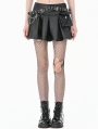 Black Gothic Punk Double Belt Pleated Mini Skirt