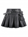 Black Gothic Punk Double Belt Pleated Mini Skirt