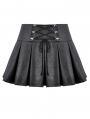 Black Gothic Punk Double Belt Pleated Mini Skirt