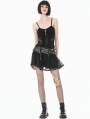 Black Gothic Punk Lace Chain Cross Mini Skirt